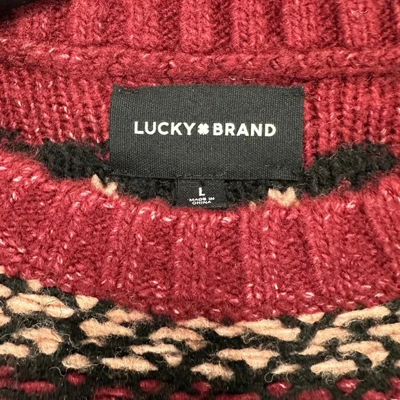Lucky‎ Brand Fair Isle Jacquard Crew Neck Sweater Cabernet Combo Mens Size Large - Picture 9 of 12